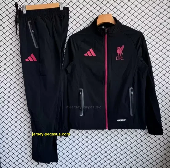 Liverpool Black with Pink Full zipper Jacket Tracksuit+ long pants