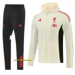 Liverpool Cream Full Zipper Hooded Jacket Tracksuit + Black Long Pants