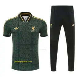 Liverpool Dark Green Short Sleeve Tracksuit + Black Long Pants