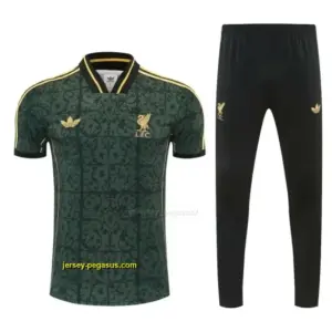 Liverpool Dark Green Short Sleeve Tracksuit + Black Long Pants