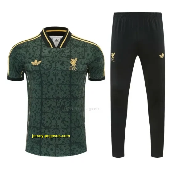 Liverpool Dark Green Short Sleeve Tracksuit + Black Long Pants