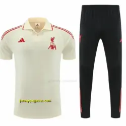 Liverpool White Polo Training Shirt + Long Pants Tracksuit