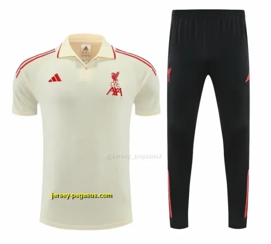 Liverpool White Polo Training Shirt + Long Pants Tracksuit