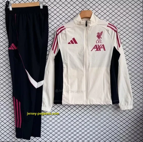 Liverpool White with Black Full zipper Jacket Tracksuit+ long pants