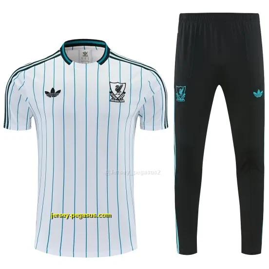 Liverpool White with Teal Pinstripe Short Sleeve Tracksuit + Long Pants