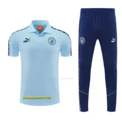 Manchester City Light Blue Polo Training Shirt + Long Pants Tracksuit