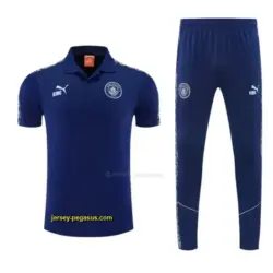 Manchester City Navy Blue Polo Training Shirt + Long Pants Tracksuit