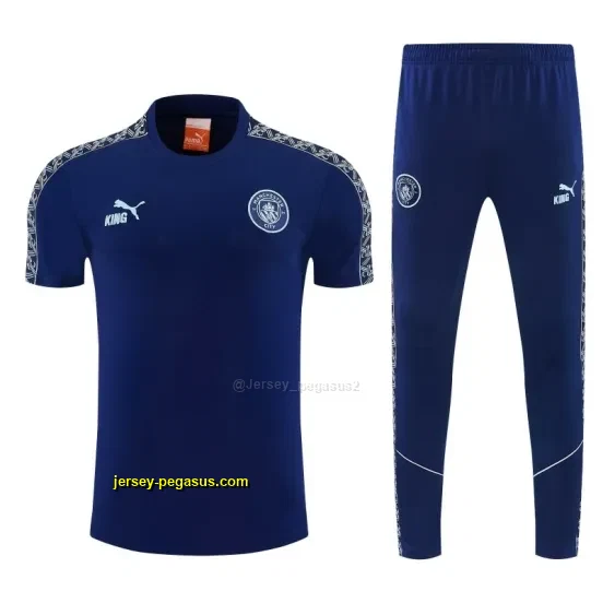 Manchester City Navy Blue Short Sleeve Tracksuit + Long Pants