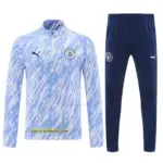 Manchester City White with Sky Blue Diagonal Stripes Half Zipper Jacket Tracksui