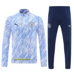 Manchester City White with Sky Blue Diagonal Stripes Half Zipper Jacket Tracksui