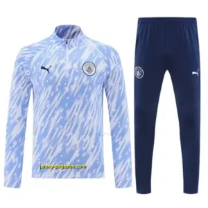 Manchester City White with Sky Blue Diagonal Stripes Half Zipper Jacket Tracksui