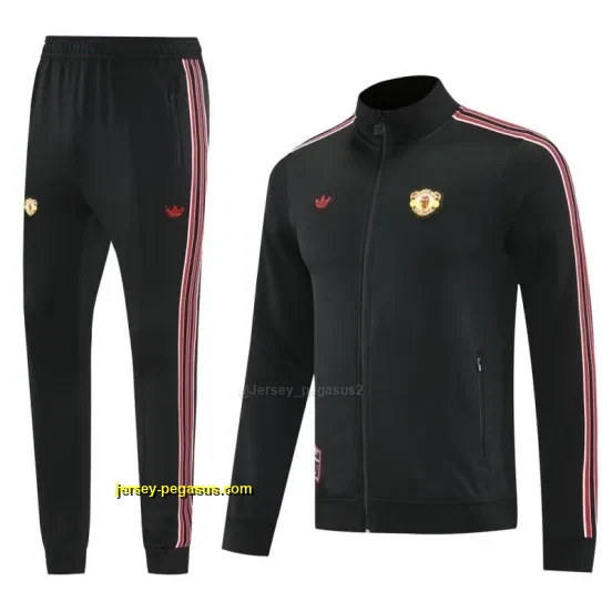 Manchester United Black Full Hoodie Zipper Jacket +Long Pants