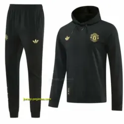 Manchester United Black Pullover Hooded Tracksuit + Long Pants