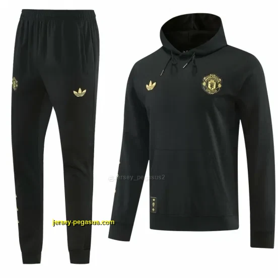 Manchester United Black Pullover Hooded Tracksuit + Long Pants