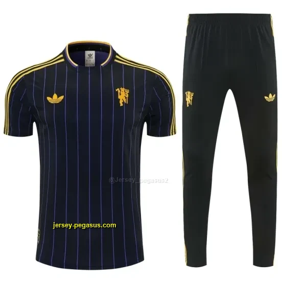 Manchester United Black Short Sleeve Tracksuit + Long Pants