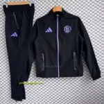 Manchester United Black with Purple Full zipper Jacket Tracksuit+ long pants