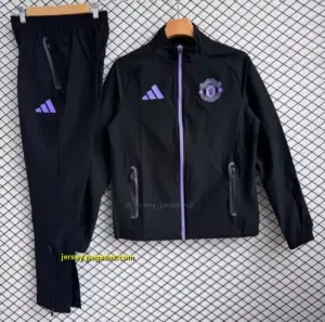 Manchester United Black with Purple Full zipper Jacket Tracksuit+ long pants