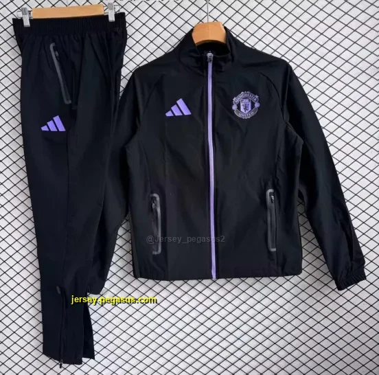 Manchester United Black with Purple Full zipper Jacket Tracksuit+ long pants