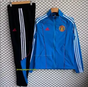 Manchester United Blue with White Full zipper Jacket Tracksuit+ long pants