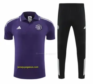 Manchester United Purple Polo Training Shirt + Long Pants Tracksuit
