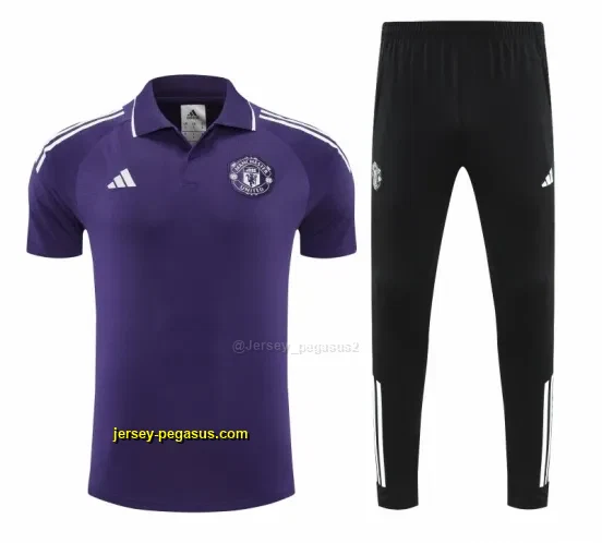 Manchester United Purple Polo Training Shirt + Long Pants Tracksuit