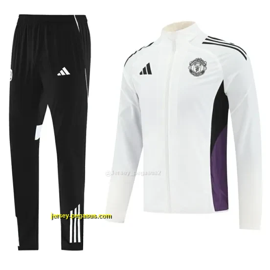 Manchester United White Half Zipper Jacket+Long Pants
