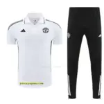 Manchester United White Polo Training Shirt + Long Pants Tracksuit
