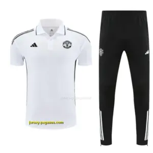 Manchester United White Polo Training Shirt + Long Pants Tracksuit
