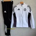 Manchester United White with Black Full zipper Jacket Tracksuit+ long pants