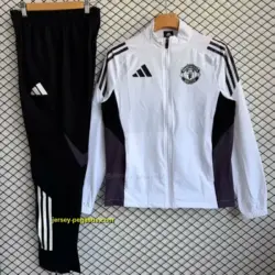 Manchester United White with Black Full zipper Jacket Tracksuit+ long pants