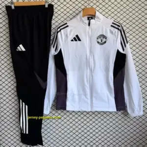 Manchester United White with Black Full zipper Jacket Tracksuit+ long pants