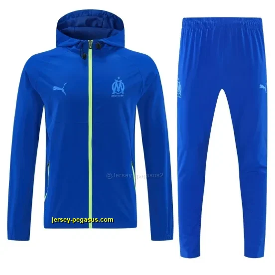 Marseille Blue Full Zipper Hooded Jacket Tracksuit + Long Pants
