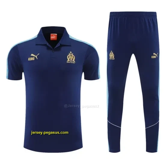 Marseille Navy Blue Polo Training Shirt + Long Pants Tracksuit