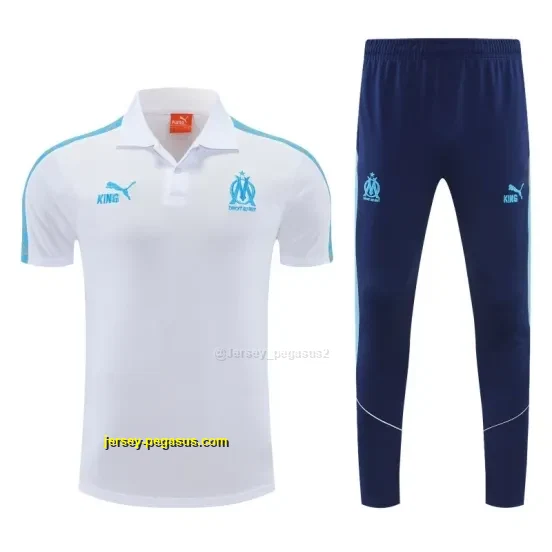 Marseille White Polo Training Shirt + Long Pants Tracksuit
