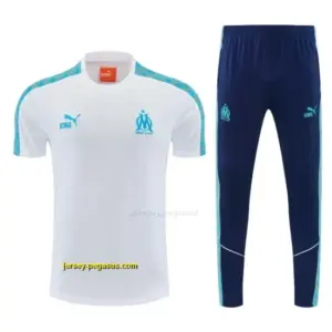Marseille White&Navy Blue Short Sleeve Tracksuit + Long Pants