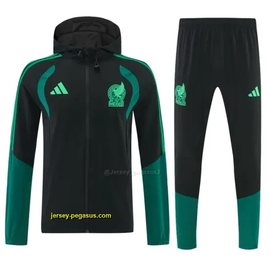 Mexico Black & Dark Green Full Zipper Hooded Jacket Tracksuit + Long Pants