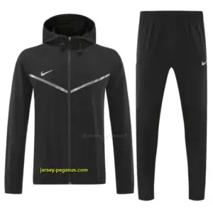 Nike Black Full Zipper Hooded Jacket Tracksuit + Long Pants