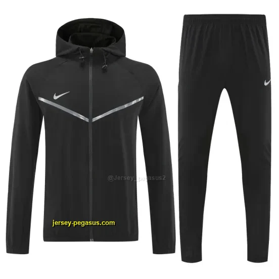 Nike Black Full Zipper Hooded Jacket Tracksuit + Long Pants
