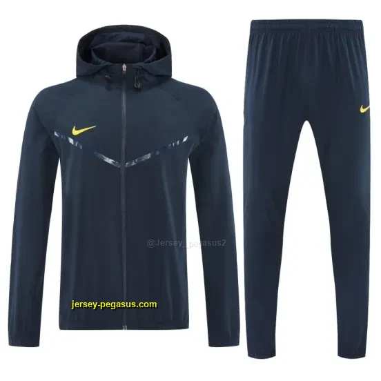 Nike Navy Blue With Yellow logo Full Zipper Hooded Jacket Tracksuit + Long Pants