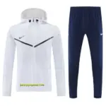 Nike White Full Zipper Hooded Jacket Tracksuit +Black Long Pants