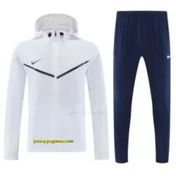 Nike White Full Zipper Hooded Jacket Tracksuit +Black Long Pants