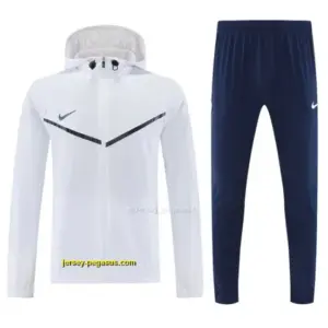 Nike White Full Zipper Hooded Jacket Tracksuit +Black Long Pants
