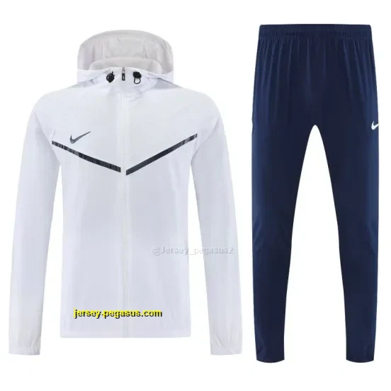 Nike White Full Zipper Hooded Jacket Tracksuit +Black Long Pants
