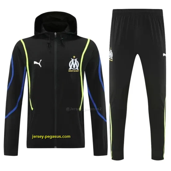 Olympique Marseille Black Full zipper Jacket Tracksuit+ long pants