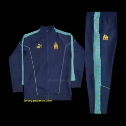 Olympique Marseille Navy Blue with Sky Blue Stripes Full Zipper Jacket Tracksuit