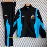 Olympique de Marseille Black with Blue Full zipper Jacket Tracksuit+ long pants