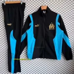 Olympique de Marseille Black with Blue Full zipper Jacket Tracksuit+ long pants