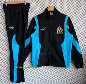 Olympique de Marseille Black with Blue Full zipper Jacket Tracksuit+ long pants
