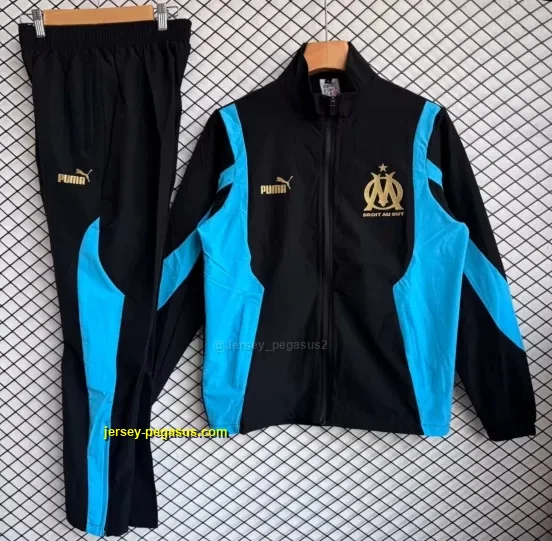 Olympique de Marseille Black with Blue Full zipper Jacket Tracksuit+ long pants