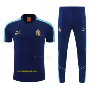 Olympique de Marseille Navy Blue Short Sleeve Tracksuit + Long Pants
